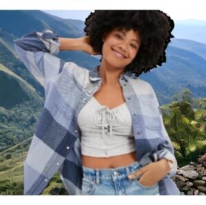 NWT - American Eagle Blue Oversized Flannel Shirt - SZ L